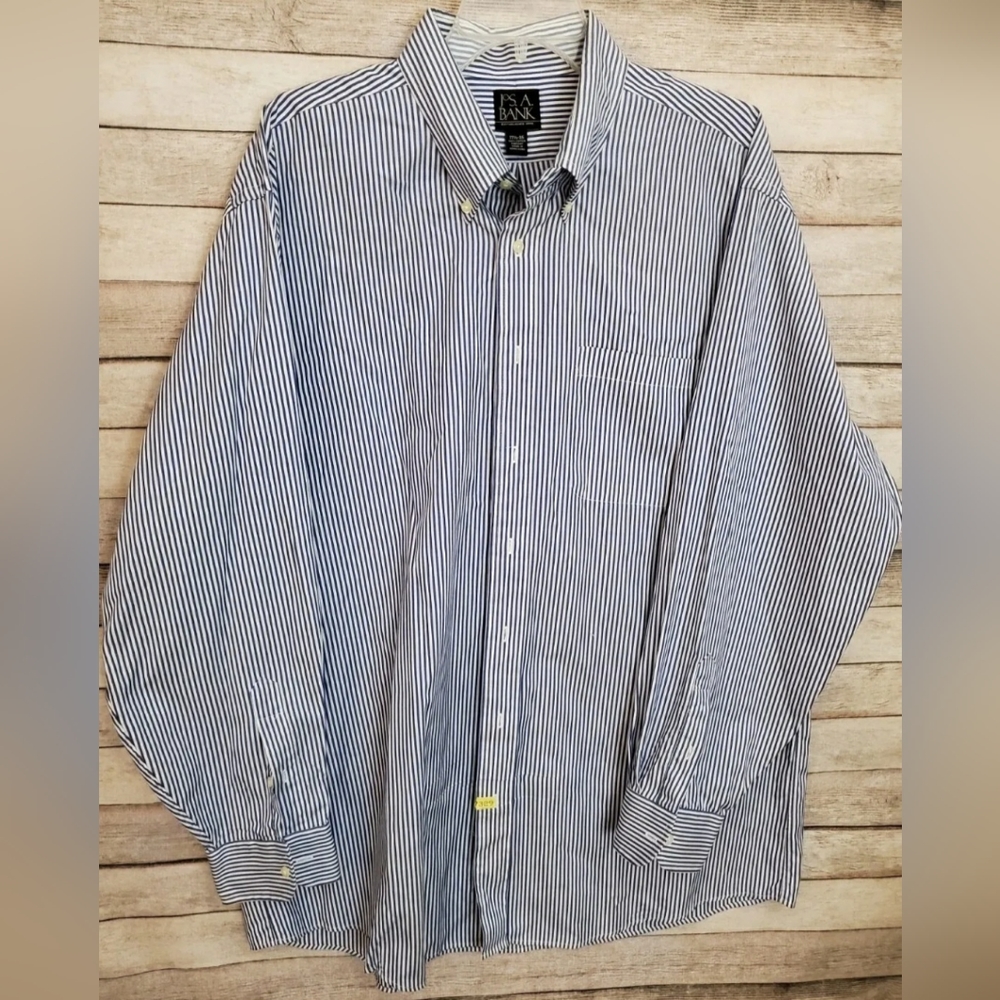 Jos. A. Banks Royal Blue Stripe Button Down Mens Dress Shirt Long Sleeve 17.5x35